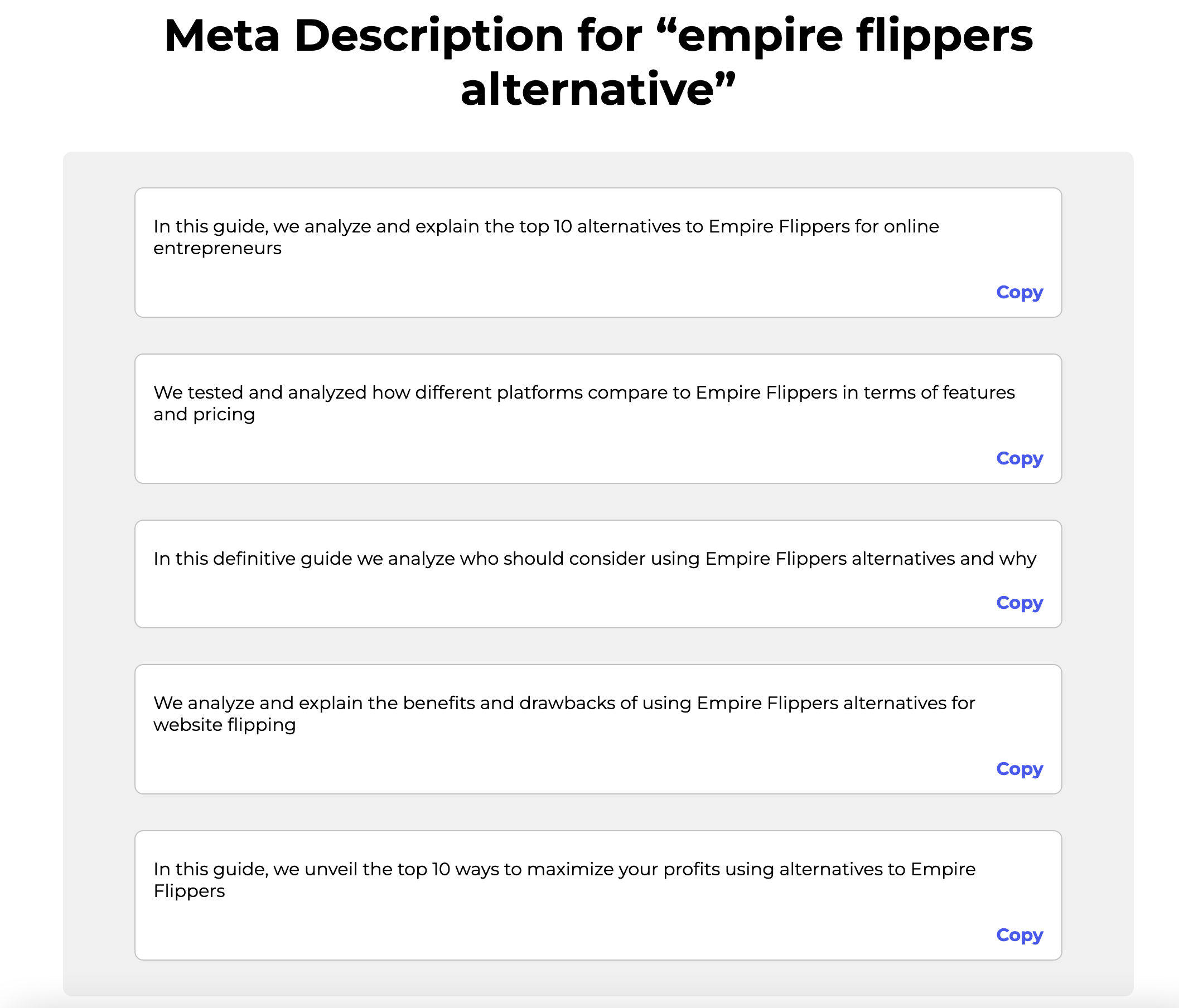 meta description for empire flippers alternative