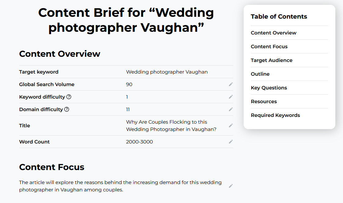 Photographer content brief